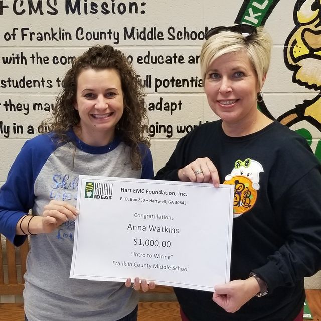 Bright Ideas Grant presented to Anna Watkins by Angie Brown